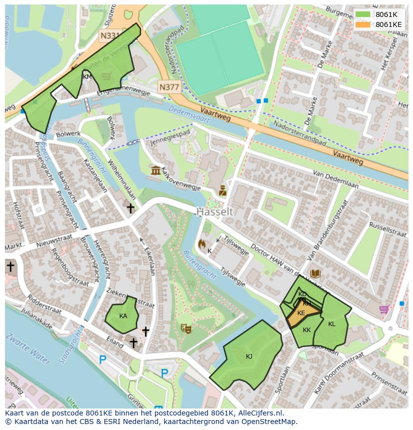 Afbeelding van het postcodegebied 8061 KE op de kaart.