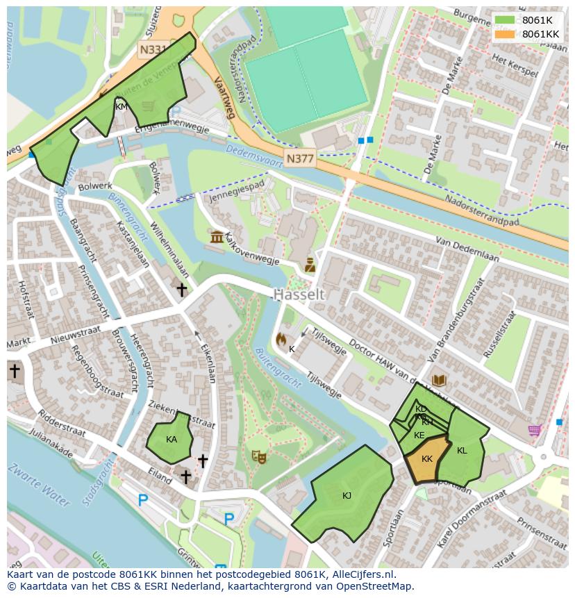 Afbeelding van het postcodegebied 8061 KK op de kaart.