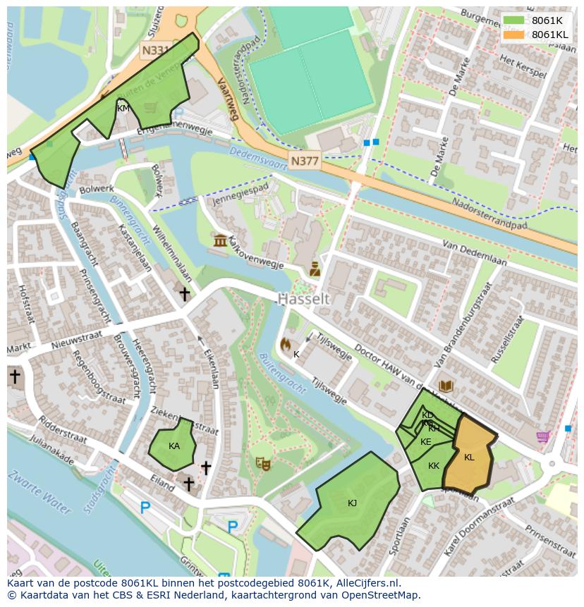 Afbeelding van het postcodegebied 8061 KL op de kaart.