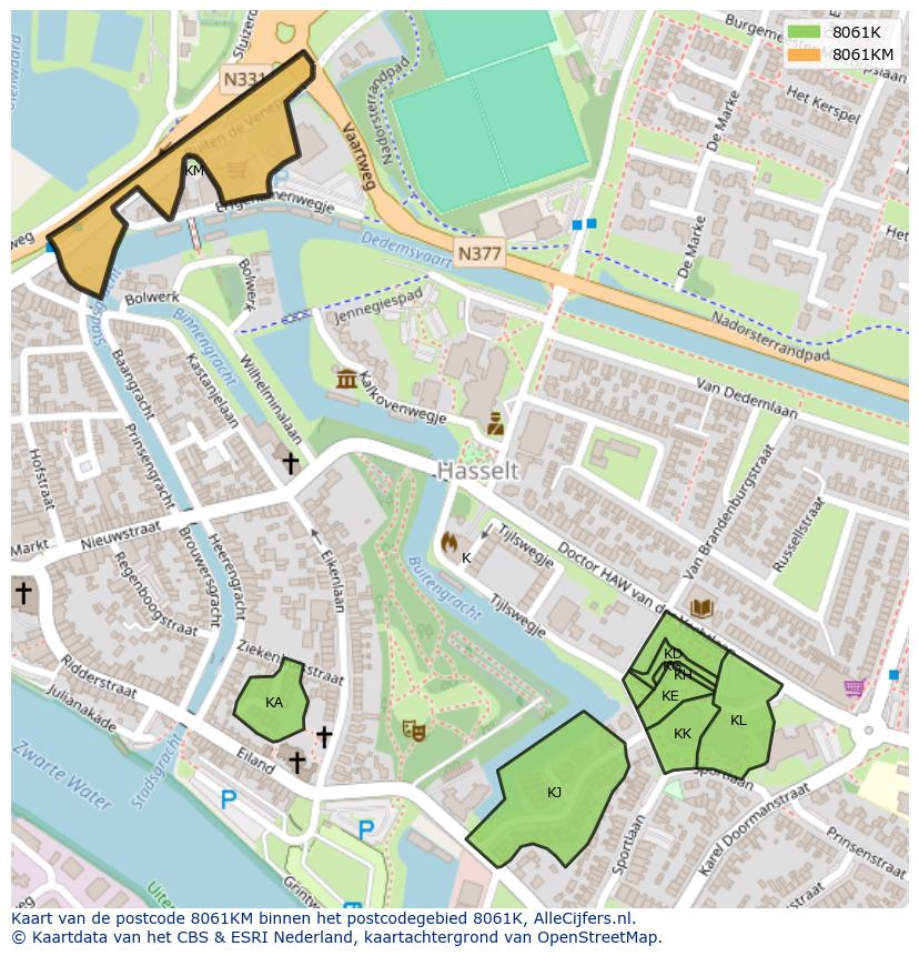 Afbeelding van het postcodegebied 8061 KM op de kaart.