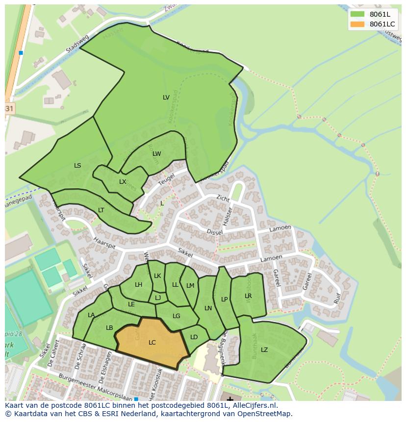 Afbeelding van het postcodegebied 8061 LC op de kaart.