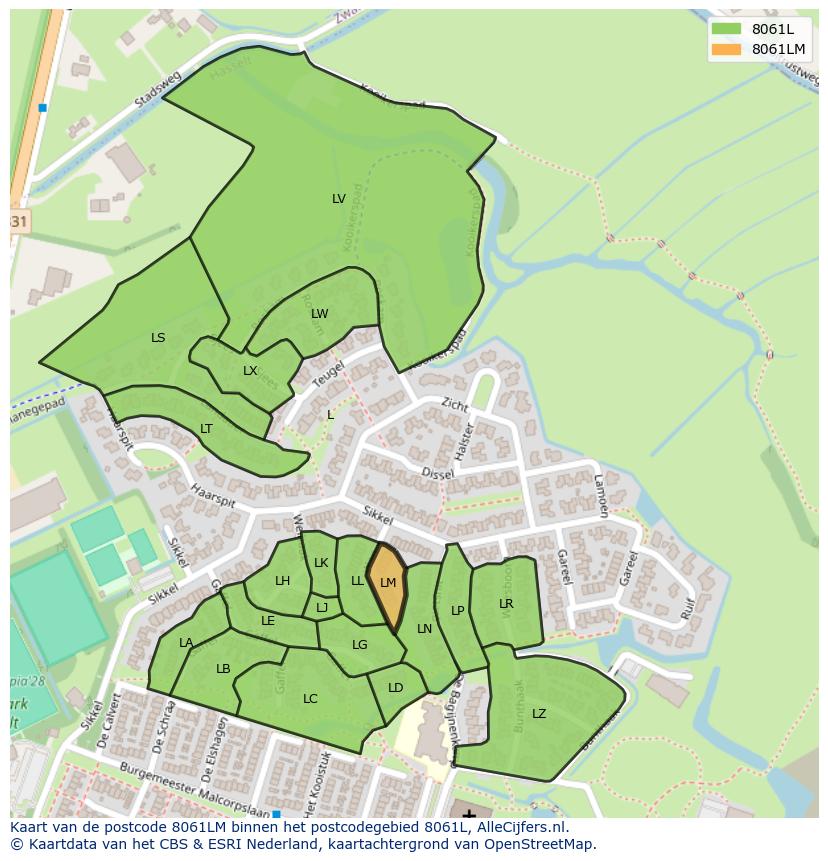 Afbeelding van het postcodegebied 8061 LM op de kaart.