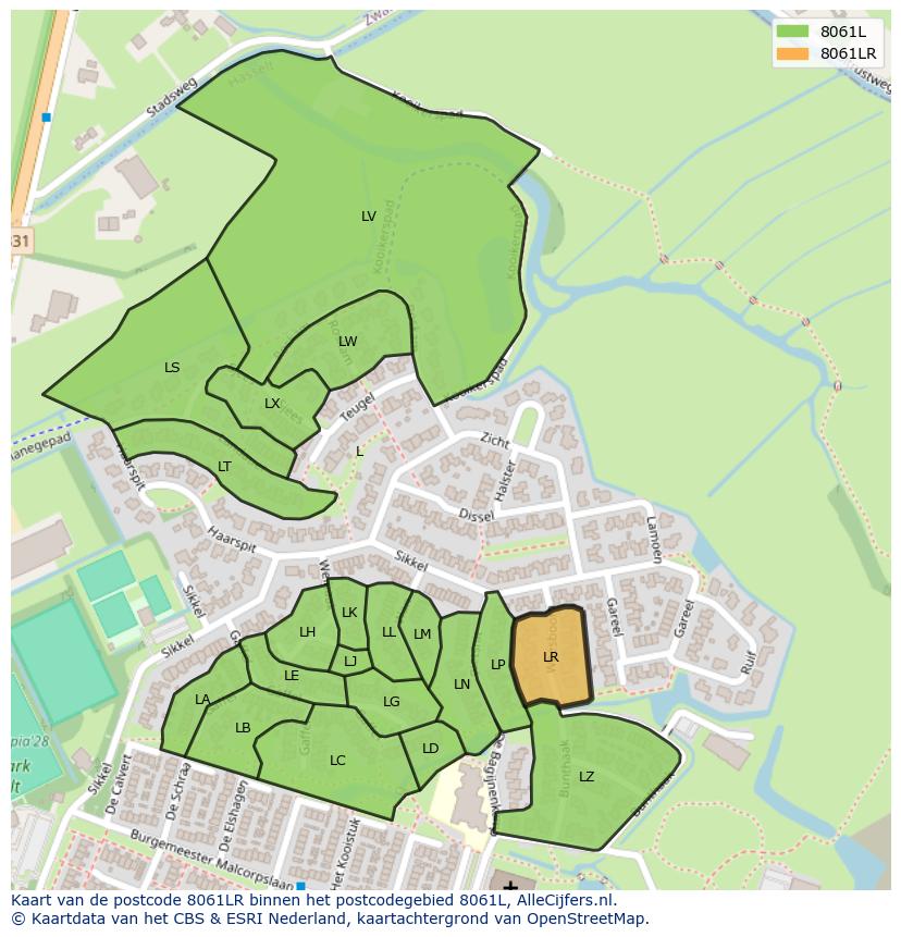 Afbeelding van het postcodegebied 8061 LR op de kaart.