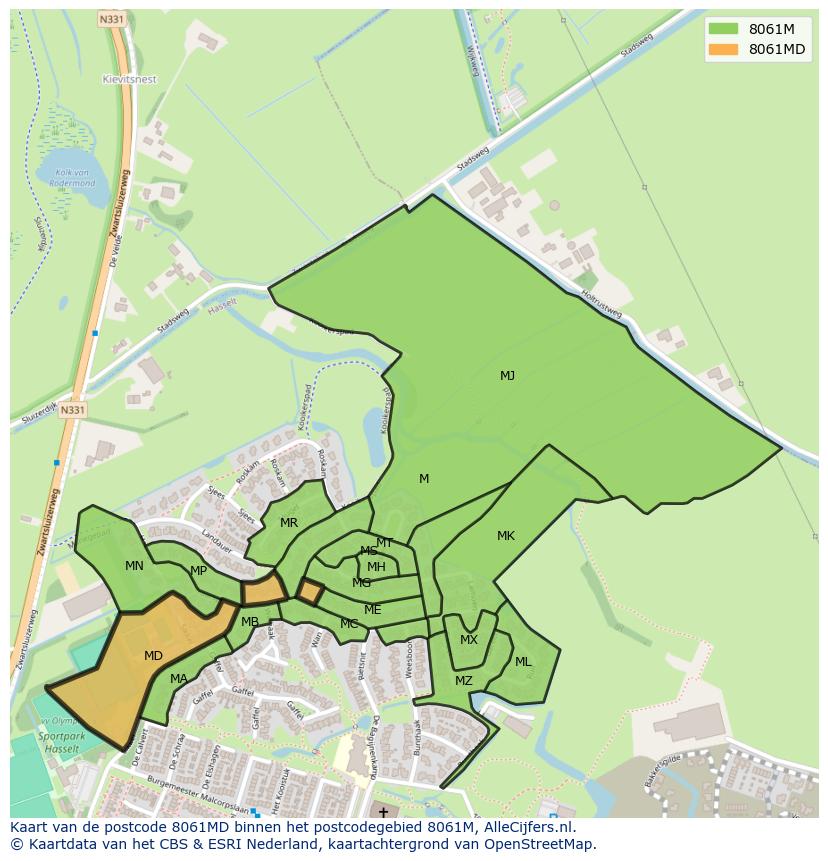 Afbeelding van het postcodegebied 8061 MD op de kaart.