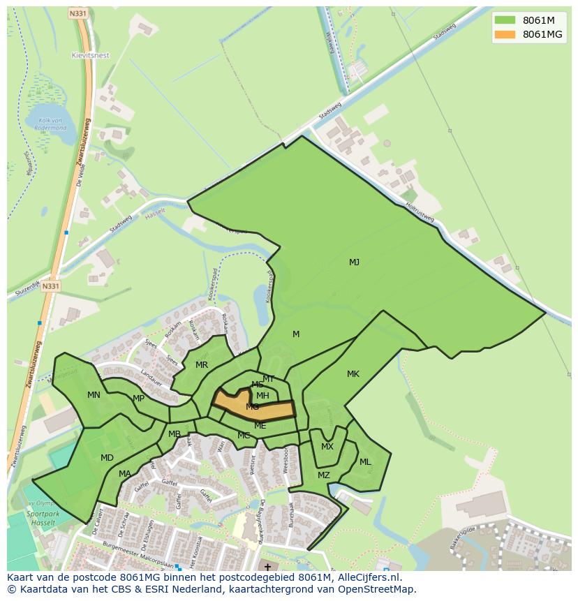 Afbeelding van het postcodegebied 8061 MG op de kaart.