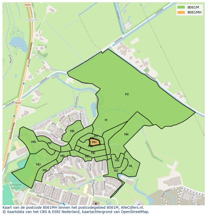 Afbeelding van het postcodegebied 8061 MH op de kaart.