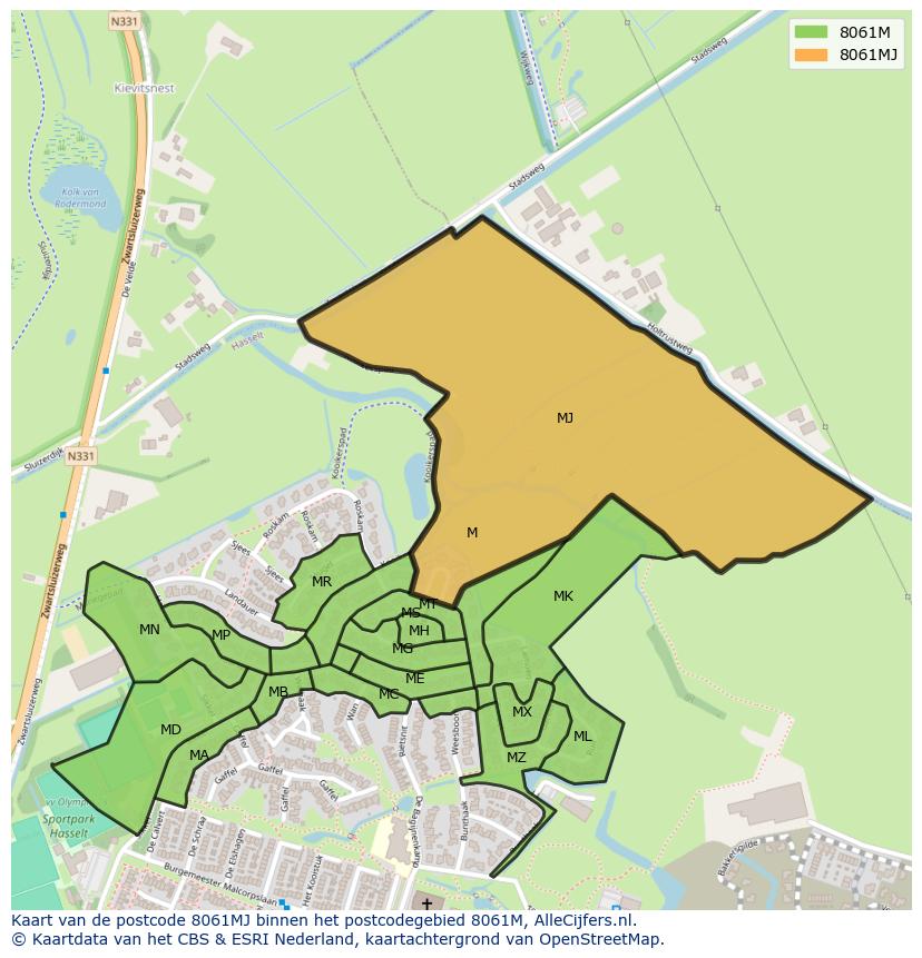 Afbeelding van het postcodegebied 8061 MJ op de kaart.