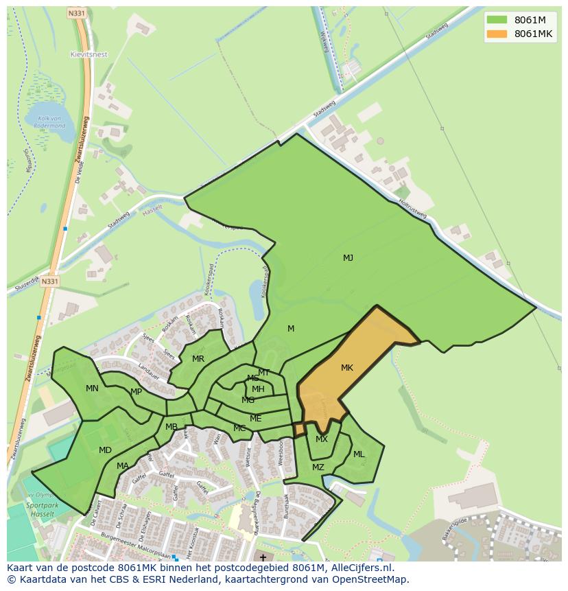 Afbeelding van het postcodegebied 8061 MK op de kaart.