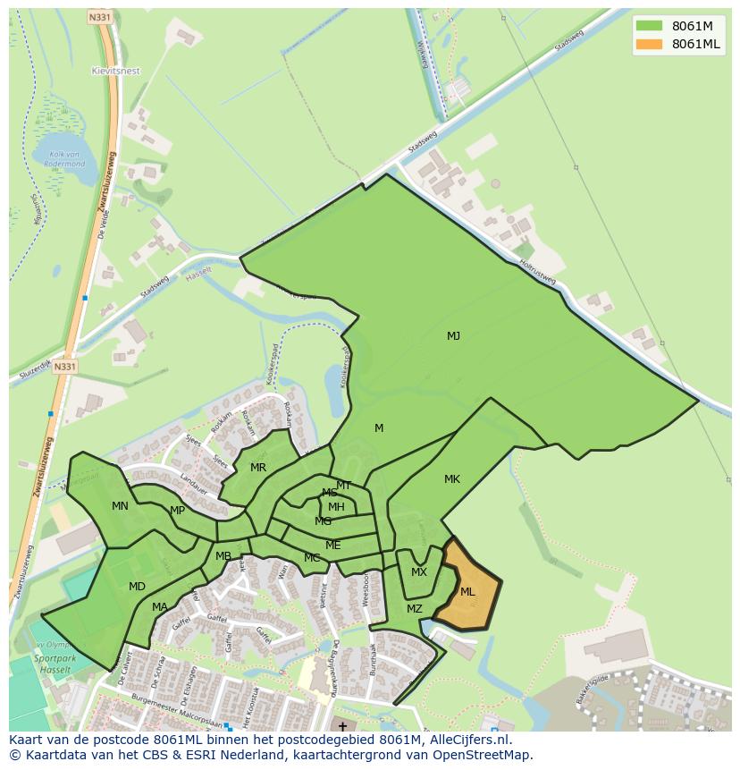 Afbeelding van het postcodegebied 8061 ML op de kaart.