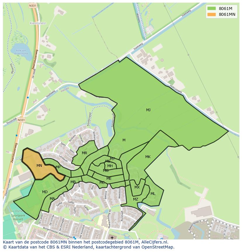 Afbeelding van het postcodegebied 8061 MN op de kaart.