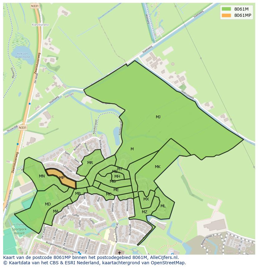 Afbeelding van het postcodegebied 8061 MP op de kaart.