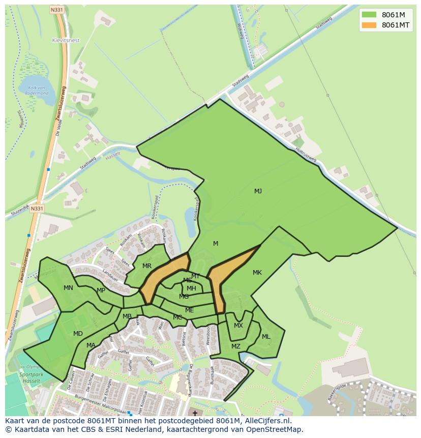 Afbeelding van het postcodegebied 8061 MT op de kaart.