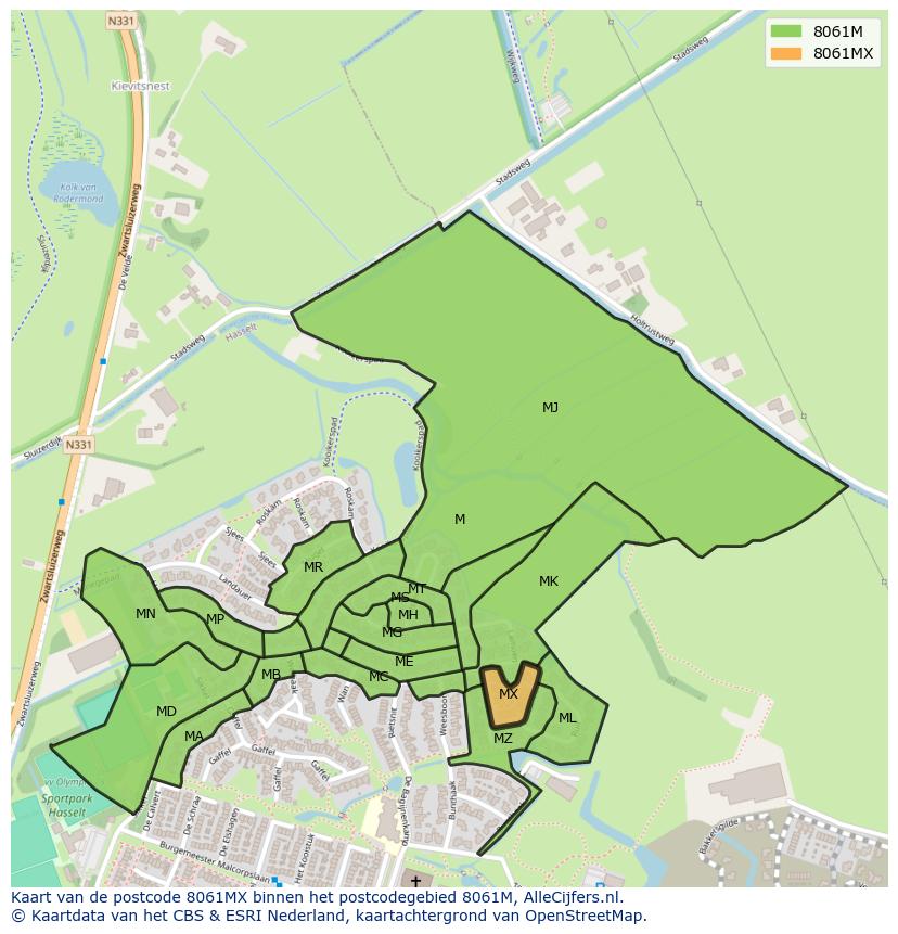 Afbeelding van het postcodegebied 8061 MX op de kaart.