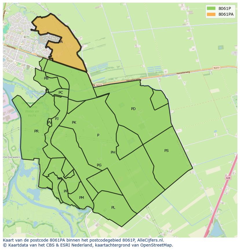 Afbeelding van het postcodegebied 8061 PA op de kaart.