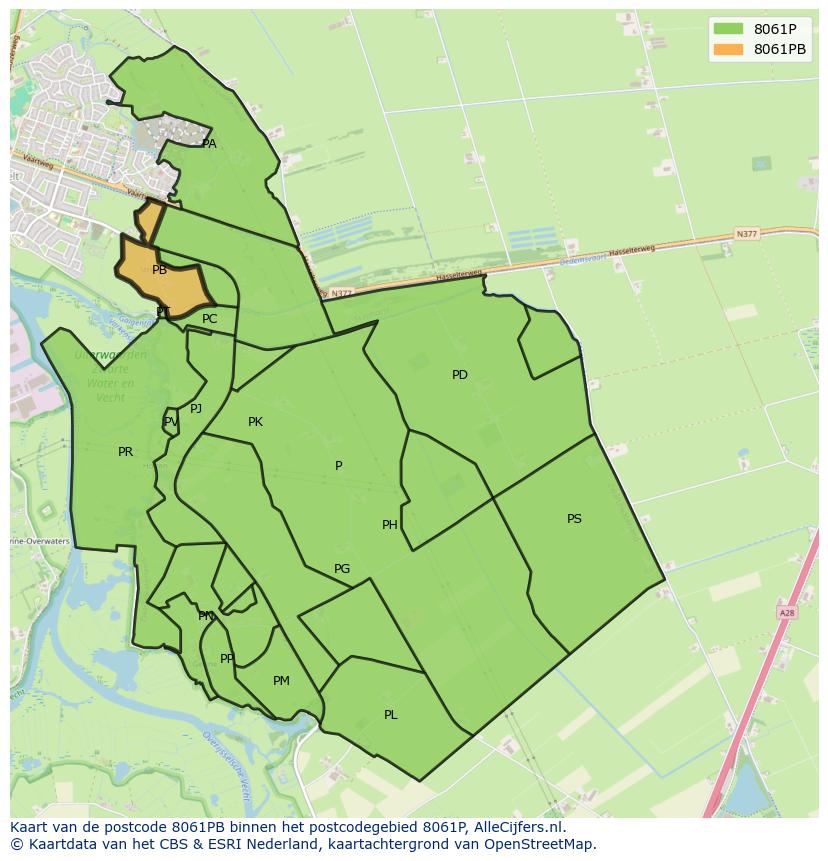 Afbeelding van het postcodegebied 8061 PB op de kaart.