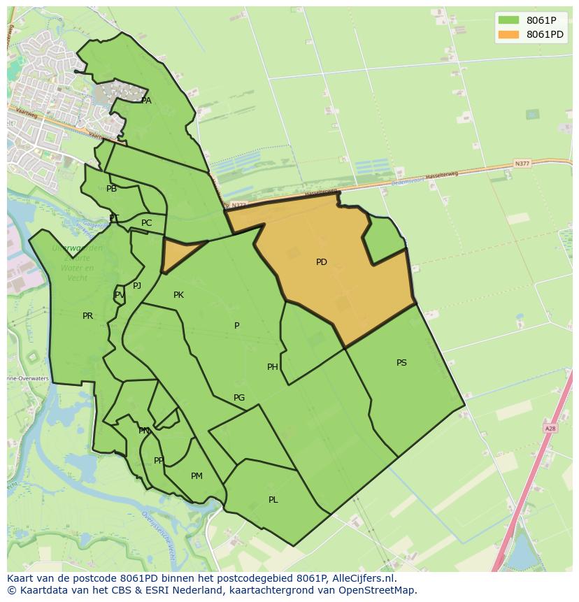 Afbeelding van het postcodegebied 8061 PD op de kaart.