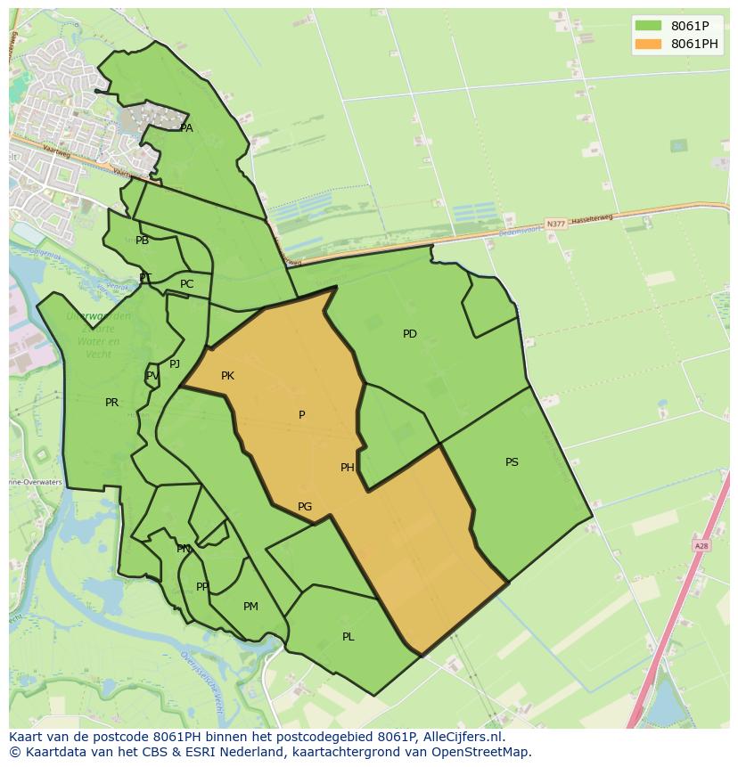 Afbeelding van het postcodegebied 8061 PH op de kaart.