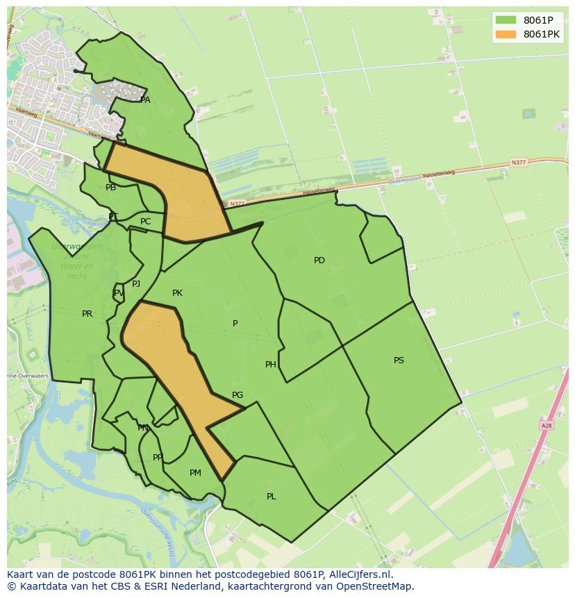 Afbeelding van het postcodegebied 8061 PK op de kaart.