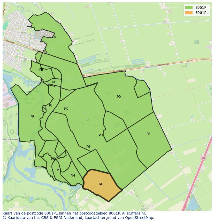 Afbeelding van het postcodegebied 8061 PL op de kaart.