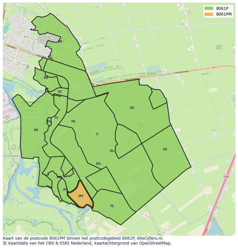 Afbeelding van het postcodegebied 8061 PM op de kaart.