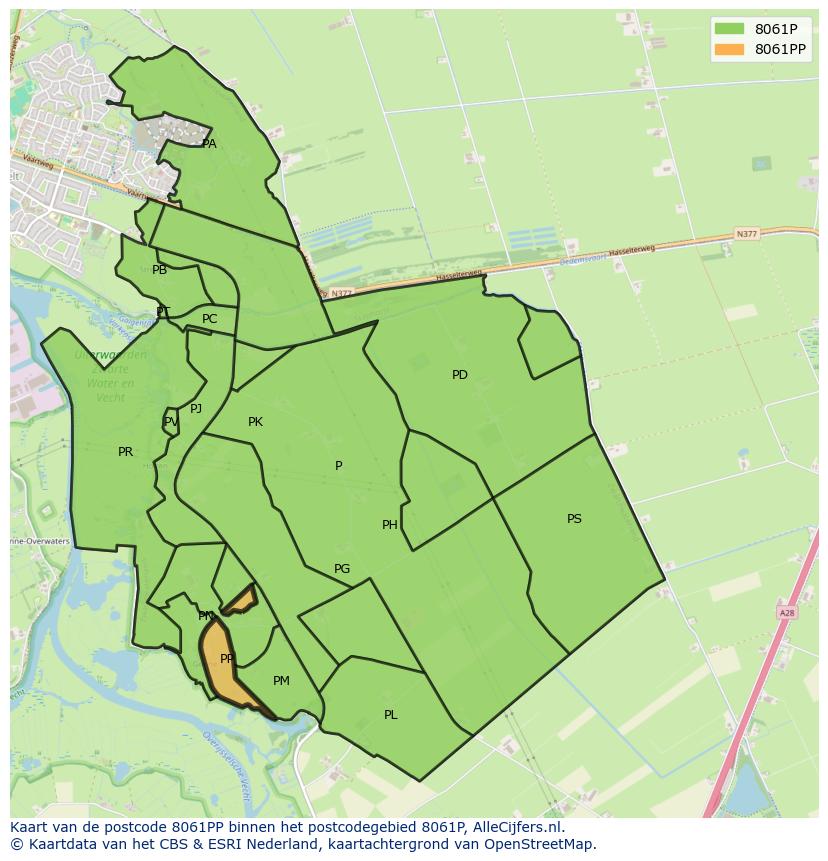 Afbeelding van het postcodegebied 8061 PP op de kaart.