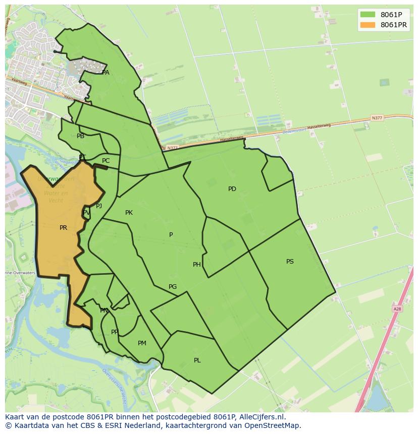 Afbeelding van het postcodegebied 8061 PR op de kaart.