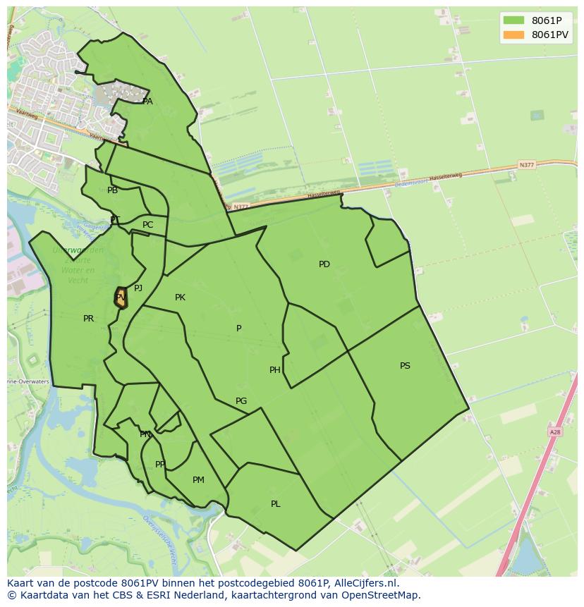Afbeelding van het postcodegebied 8061 PV op de kaart.