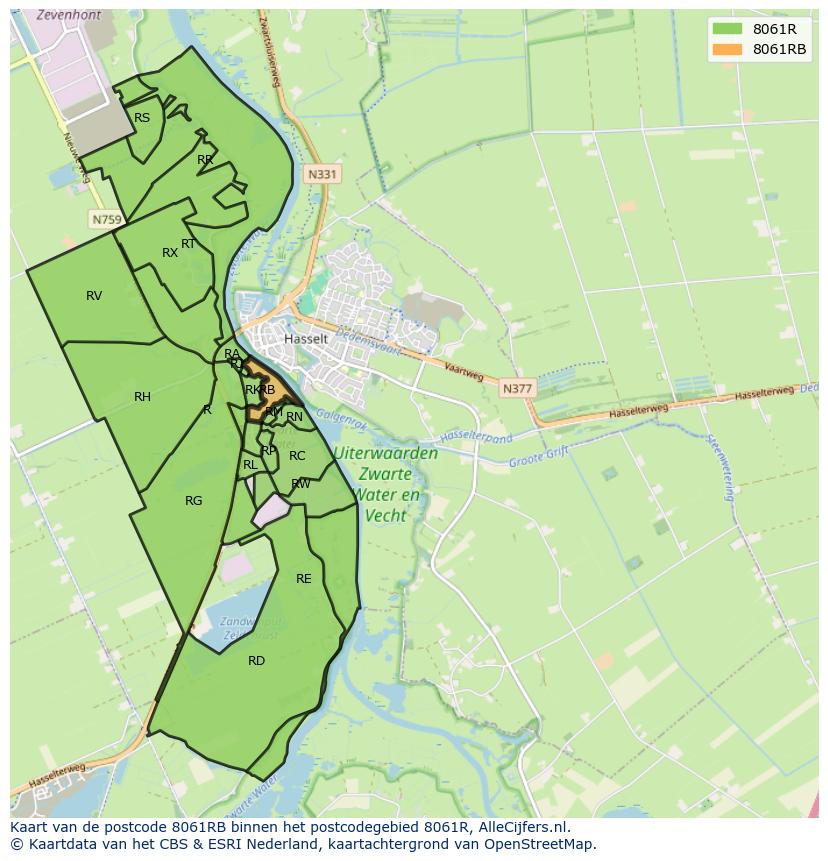 Afbeelding van het postcodegebied 8061 RB op de kaart.
