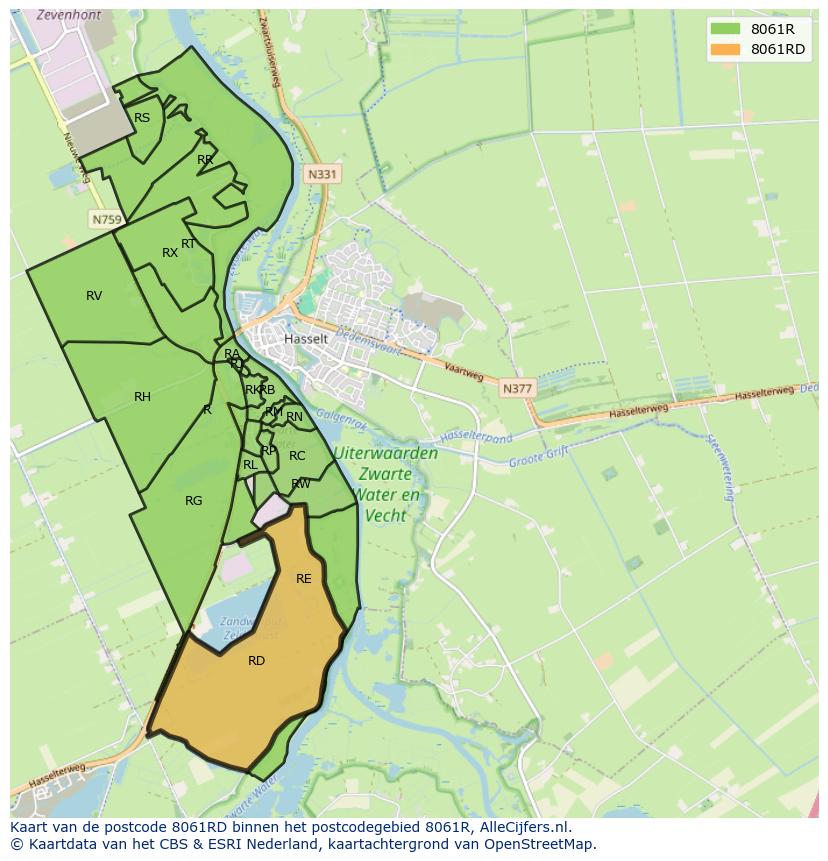 Afbeelding van het postcodegebied 8061 RD op de kaart.