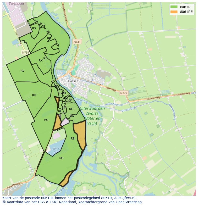 Afbeelding van het postcodegebied 8061 RE op de kaart.