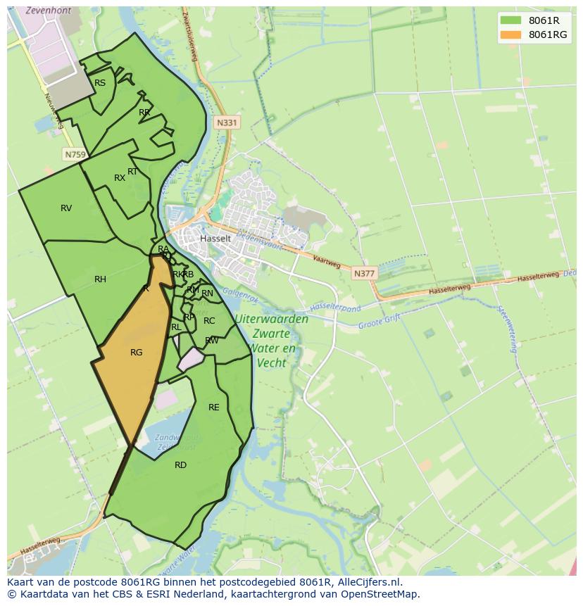 Afbeelding van het postcodegebied 8061 RG op de kaart.