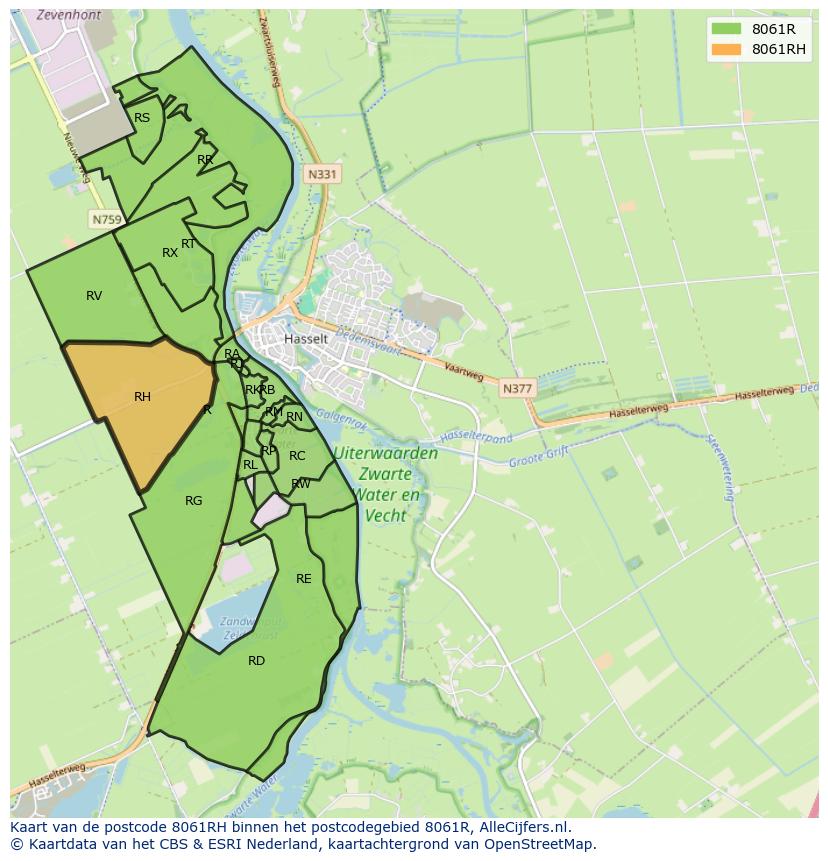 Afbeelding van het postcodegebied 8061 RH op de kaart.