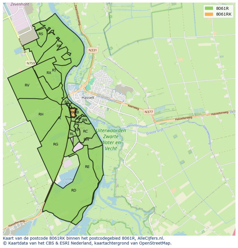 Afbeelding van het postcodegebied 8061 RK op de kaart.