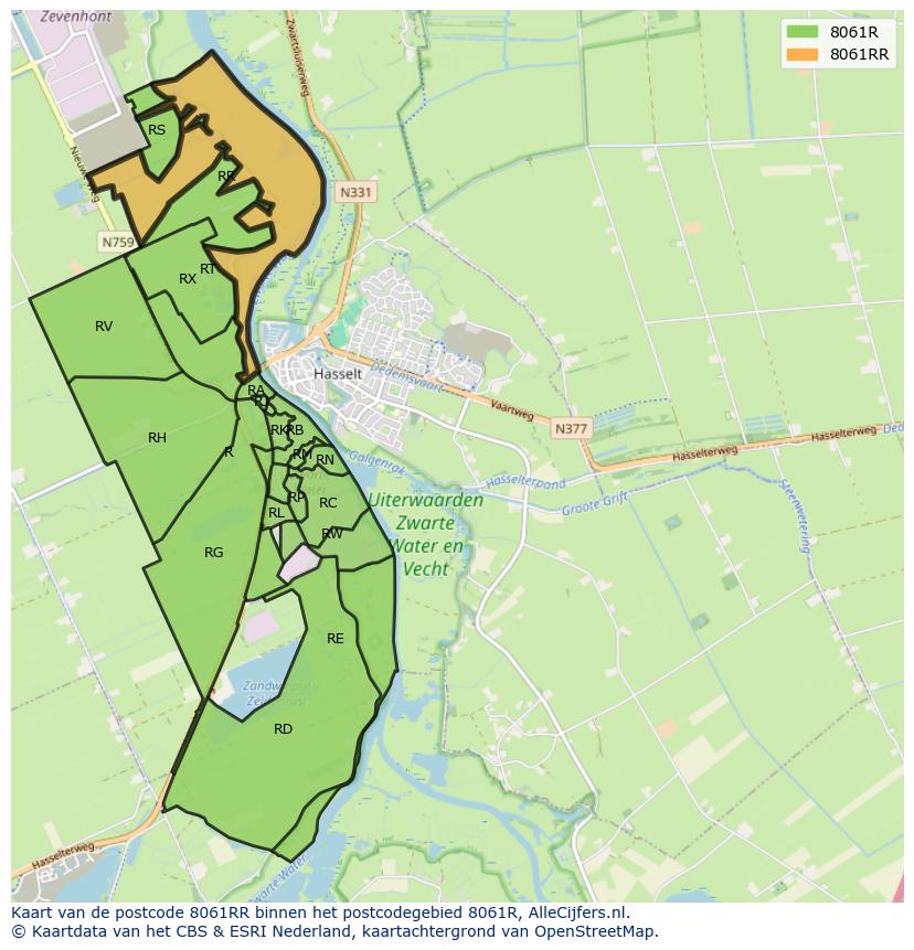 Afbeelding van het postcodegebied 8061 RR op de kaart.