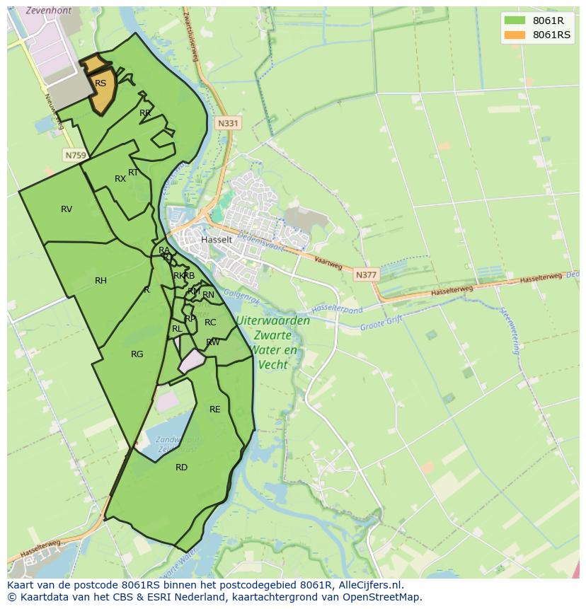 Afbeelding van het postcodegebied 8061 RS op de kaart.