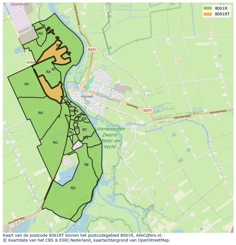 Afbeelding van het postcodegebied 8061 RT op de kaart.