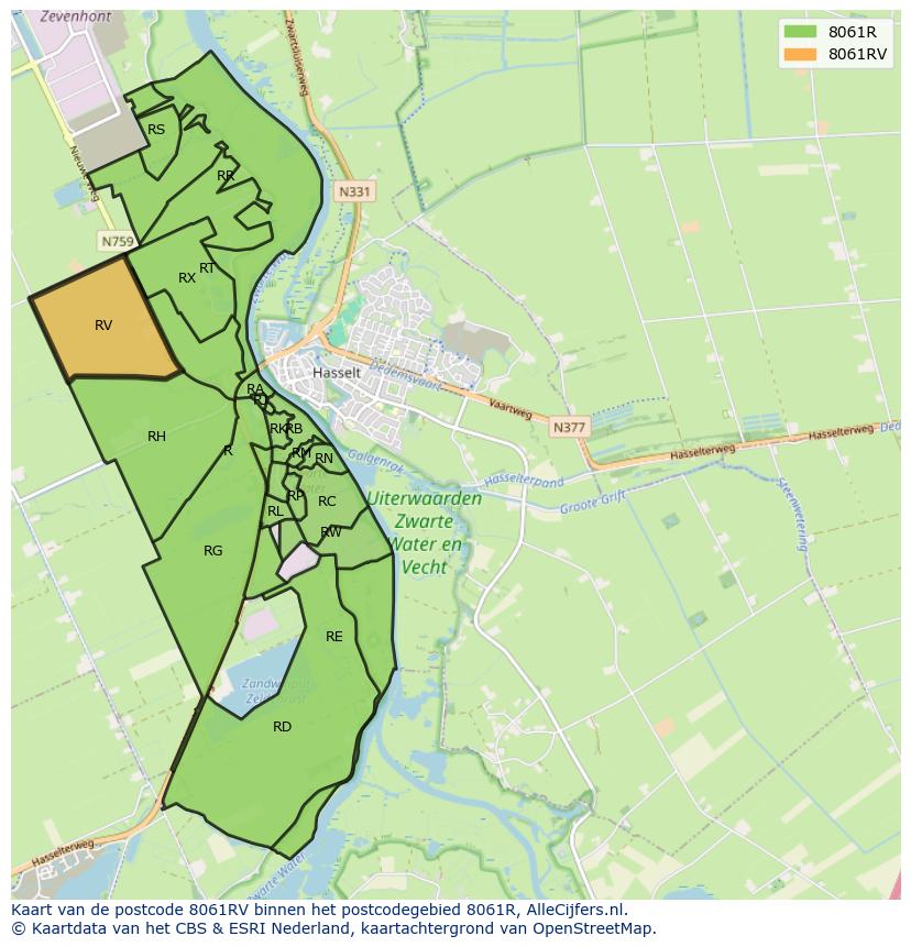 Afbeelding van het postcodegebied 8061 RV op de kaart.