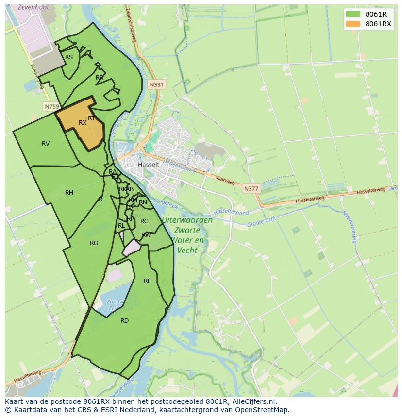Afbeelding van het postcodegebied 8061 RX op de kaart.