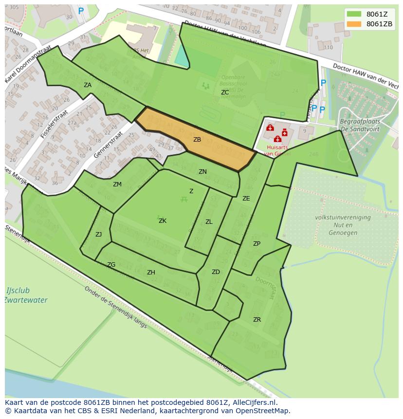 Afbeelding van het postcodegebied 8061 ZB op de kaart.