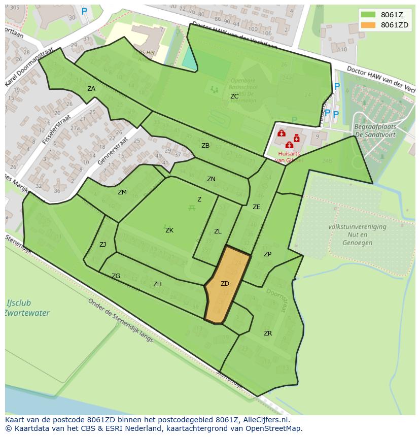 Afbeelding van het postcodegebied 8061 ZD op de kaart.