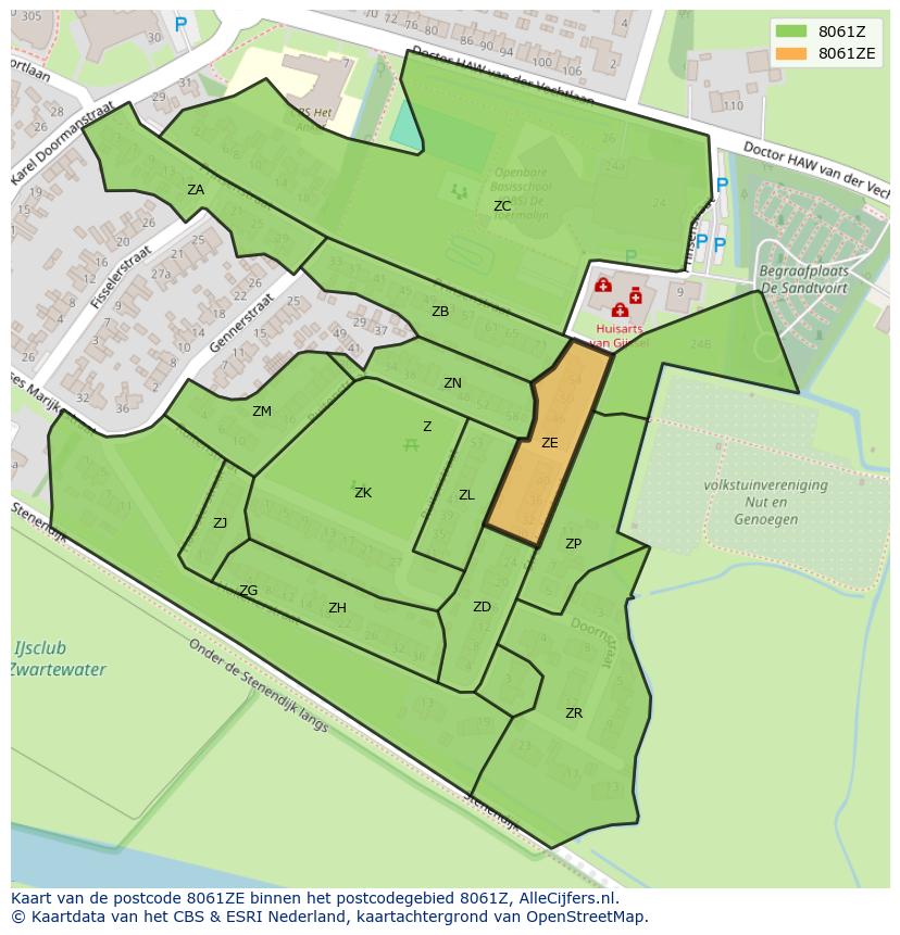 Afbeelding van het postcodegebied 8061 ZE op de kaart.