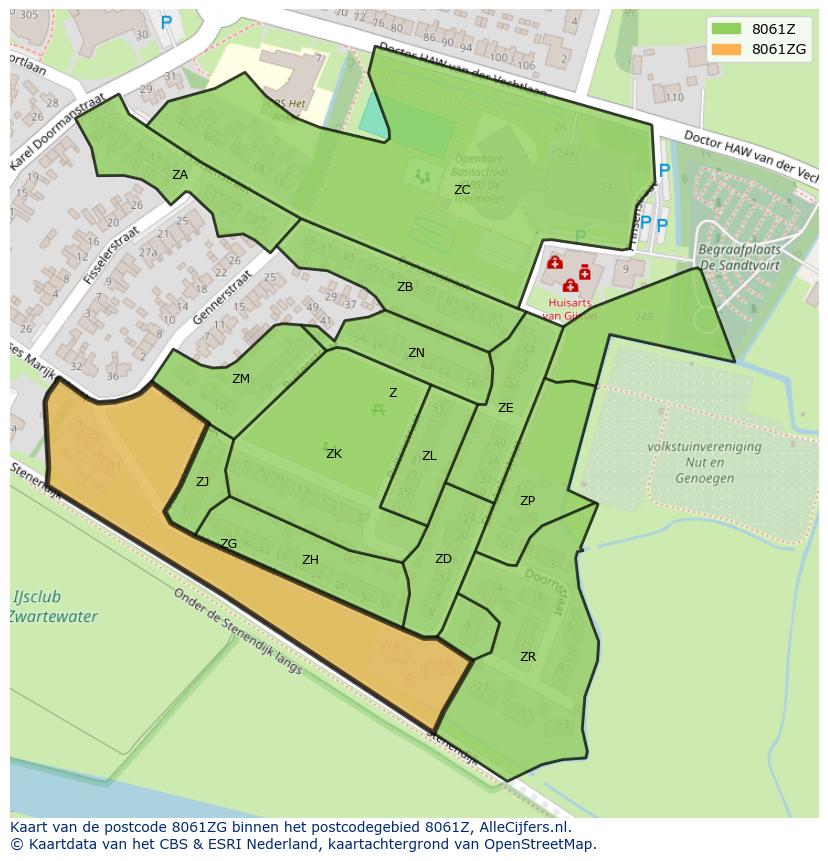 Afbeelding van het postcodegebied 8061 ZG op de kaart.