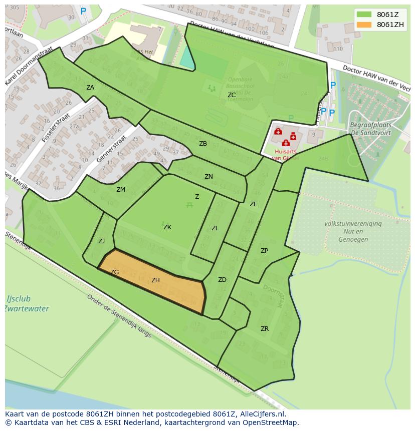 Afbeelding van het postcodegebied 8061 ZH op de kaart.