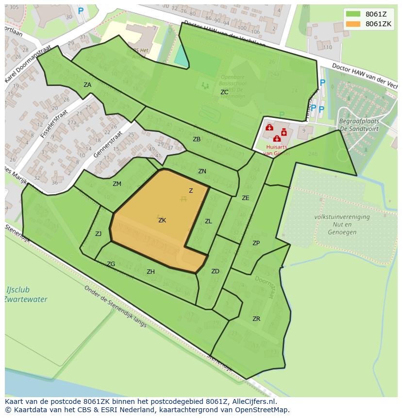 Afbeelding van het postcodegebied 8061 ZK op de kaart.