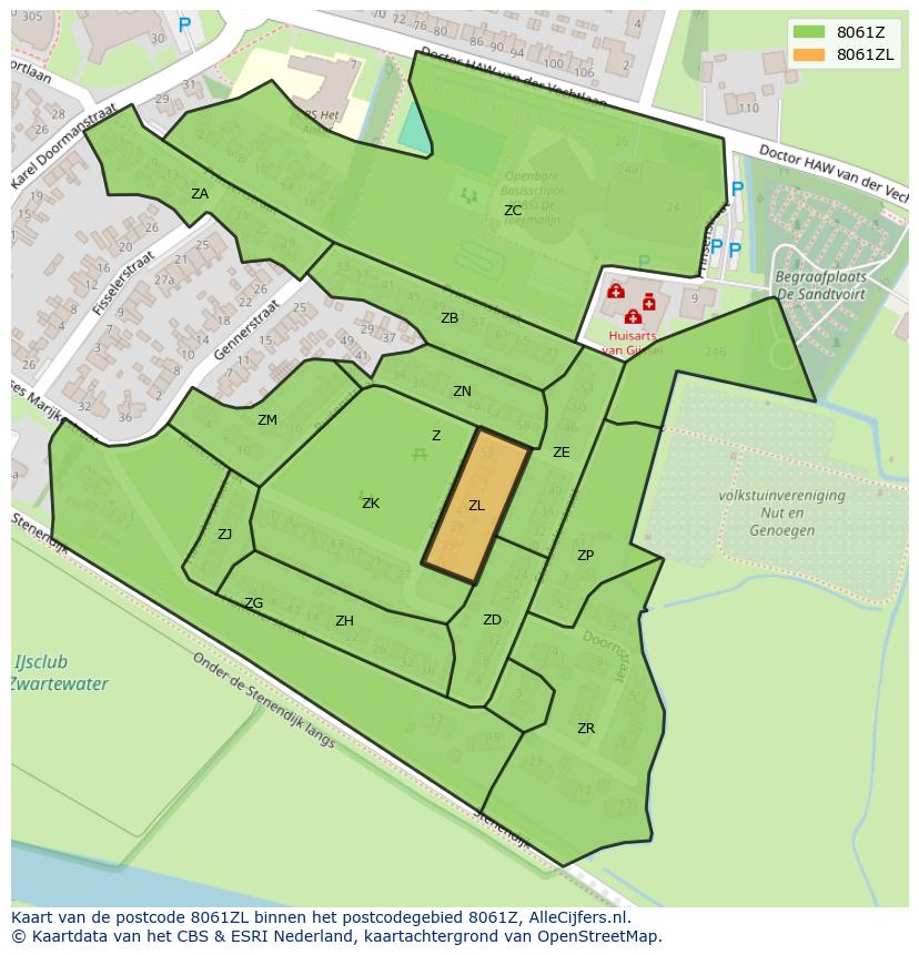 Afbeelding van het postcodegebied 8061 ZL op de kaart.