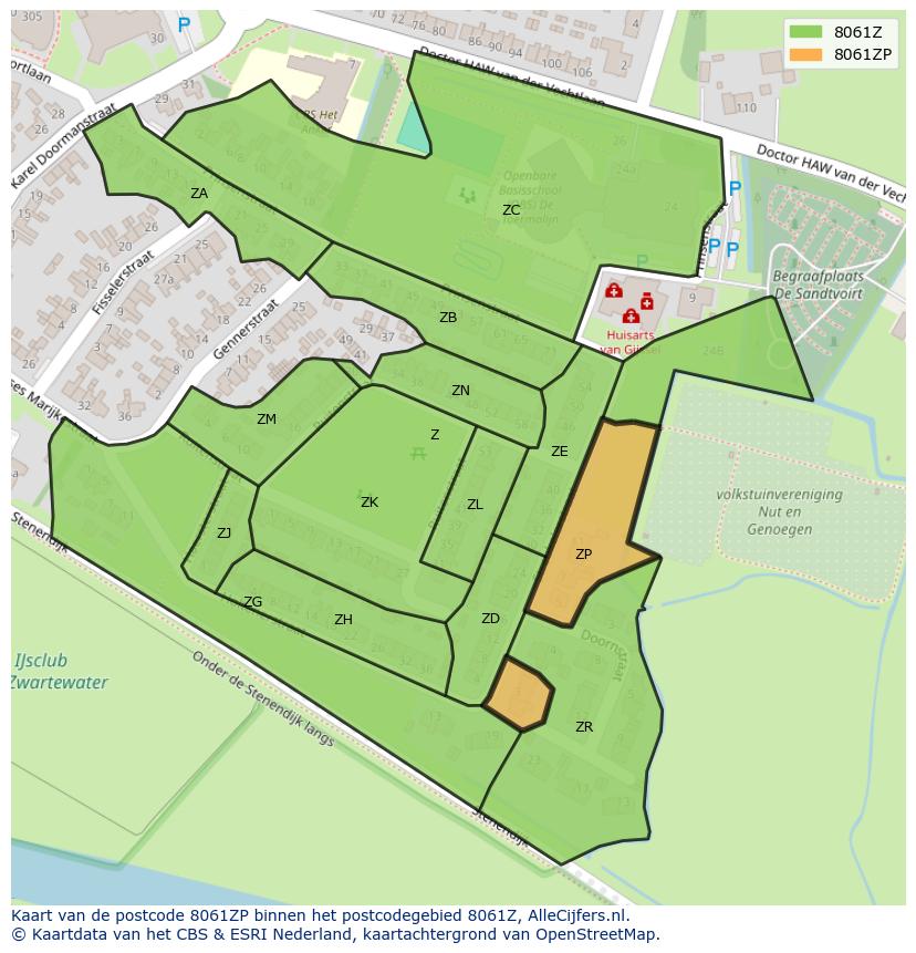 Afbeelding van het postcodegebied 8061 ZP op de kaart.