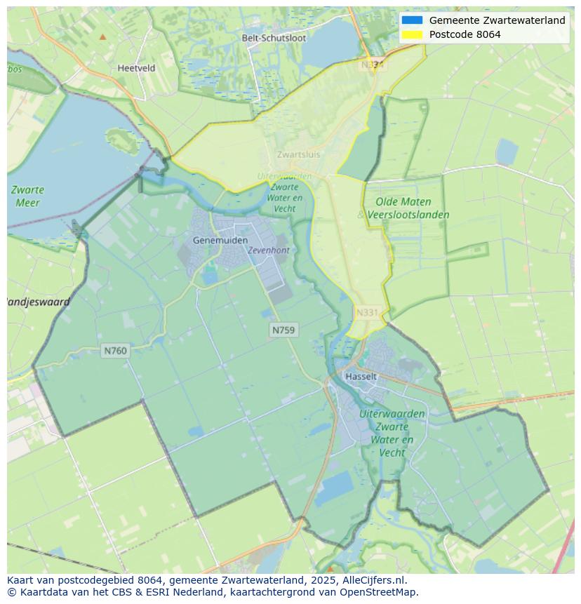 Afbeelding van het postcodegebied 8064 op de kaart.