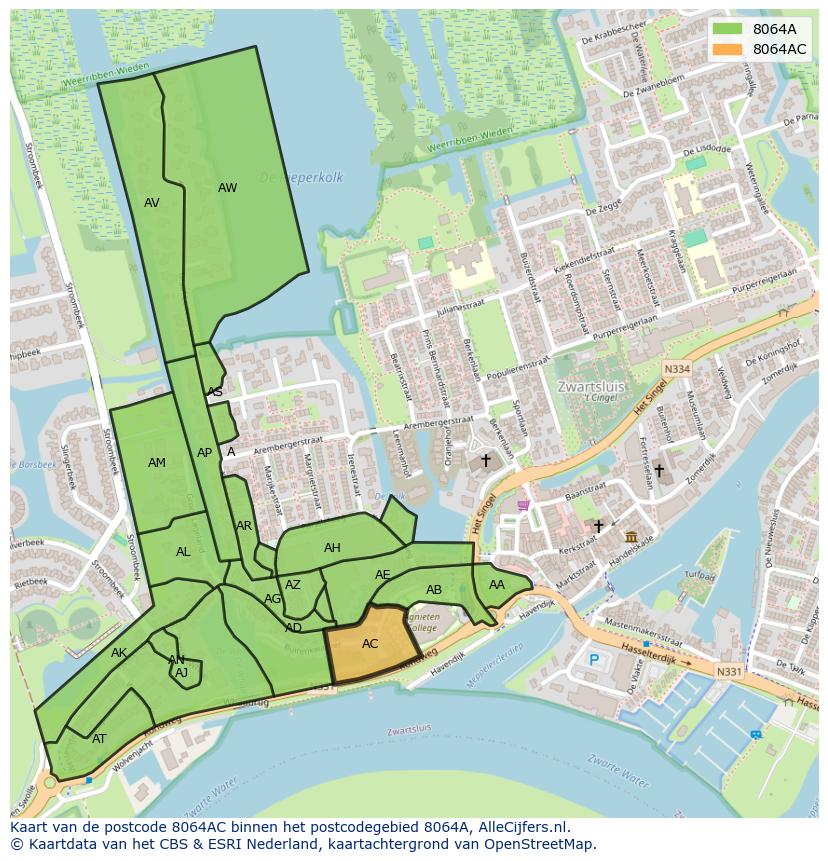 Afbeelding van het postcodegebied 8064 AC op de kaart.