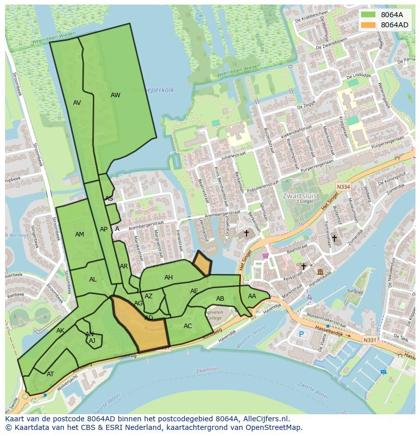 Afbeelding van het postcodegebied 8064 AD op de kaart.