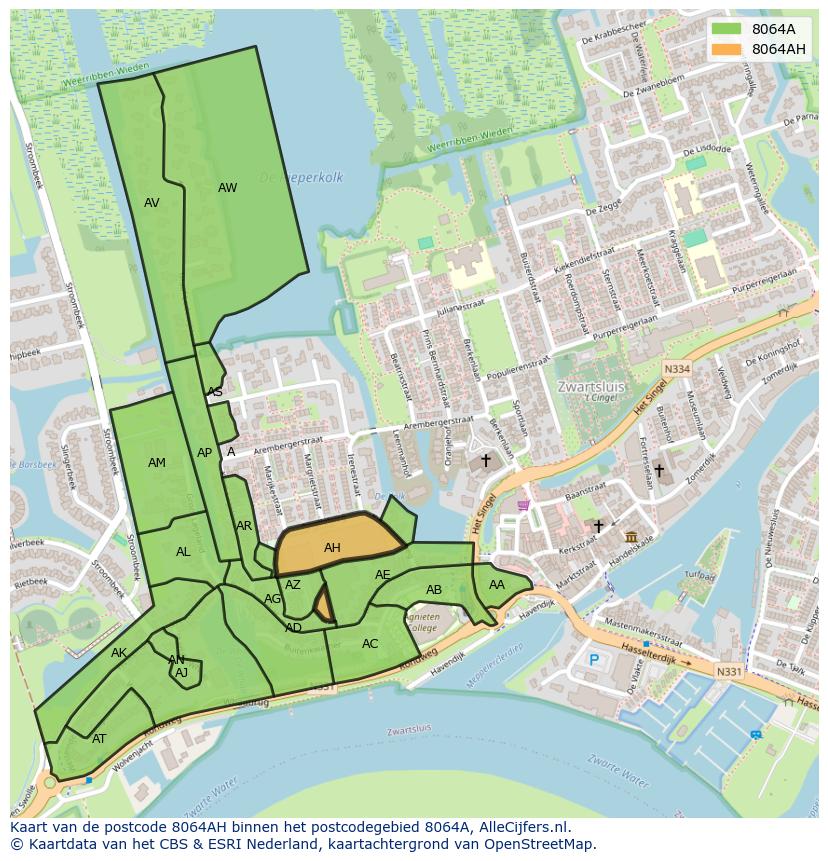 Afbeelding van het postcodegebied 8064 AH op de kaart.